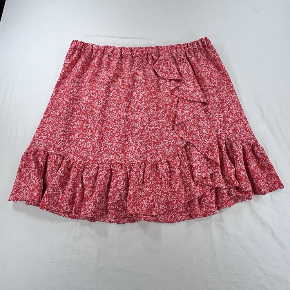 Michael Kors Red Floral Ruffle Wrap Midi Skirt L Womens Preppy - Picture 1 of 8